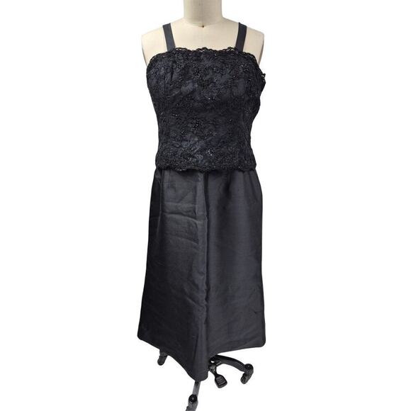 Montage Mon Cheri Black Polyester Formal Dress Fully Lined Beaded Lace Sz 16